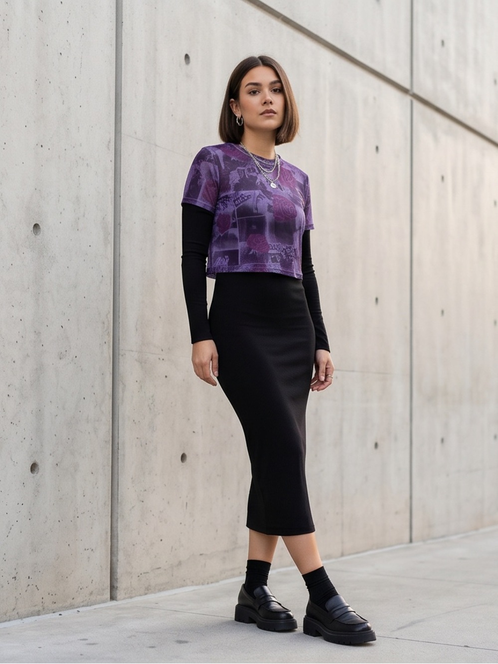 Women’s purple sheer long sleeve cropped top size X-LARGE